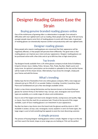 Designer Reading Glasses Ease the Strain