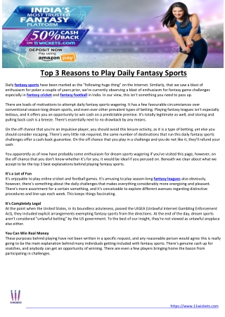 Top 3 Reasons to Play Daily Fantasy Sports