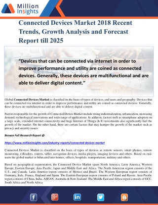 Connected Devices Market 2018 Recent Trends, Growth Analysis and Forecast Report till 2025