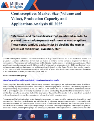 Contraceptives Market Size (Volume and Value), Production Capacity and Applications Analysis till 2025