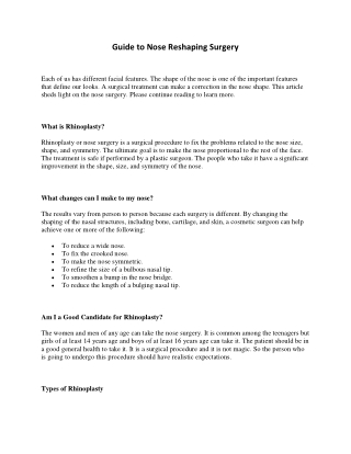 Guide to Nose Reshaping Surgery