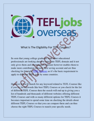 What Is The Eligibility For TEFL Courses