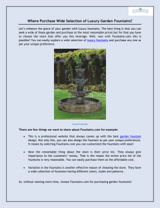 Where Purchase Wide Selection of Luxury Garden Fountains?