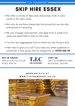 Cheap skip hire essex - TJC Transport