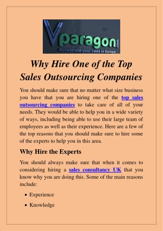 Why Hire One of the Top Sales Outsourcing Companies