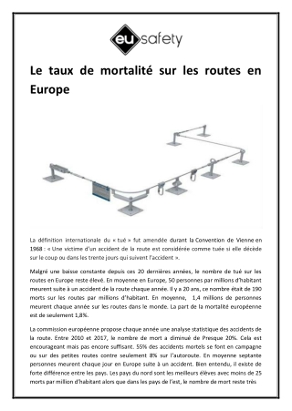 Le taux de mortalité sur les routes en Europe