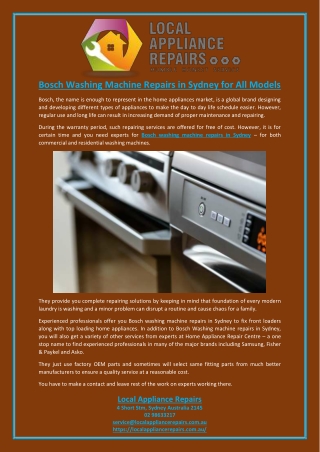 Bosch Washing Machine Repairs in Sydney for All Models