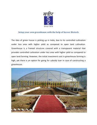 Setup your own greenhouse with the help of Saveer Biotech