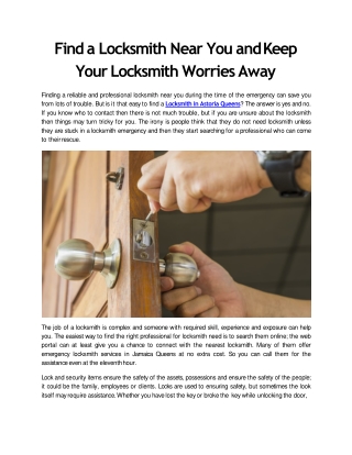Find a Locksmith Near You and Keep Your Locksmith Worries Away