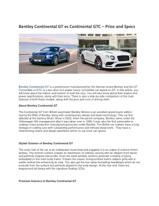 Bentley Continental GT vs Continental GTC – Price and Specs