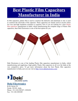 Best Plastic Film Capacitors Manufacturer in India