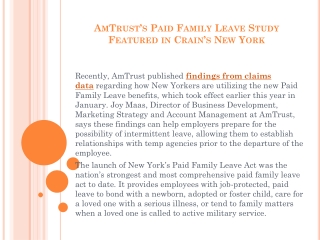 AmTrust’s Paid Family Leave Study Featured in Crain’s New York