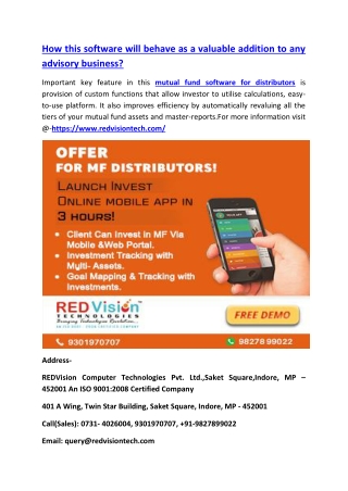How this software will behave as a valuable addition to any advisory business?