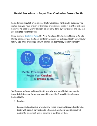 Dental Procedure to Repair Your Cracked or Broken Tooth