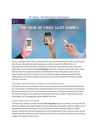 123 Spins - The Hub of Free Slot Games