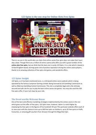 123 Spins is the One Stop for Online Slots Free Spins