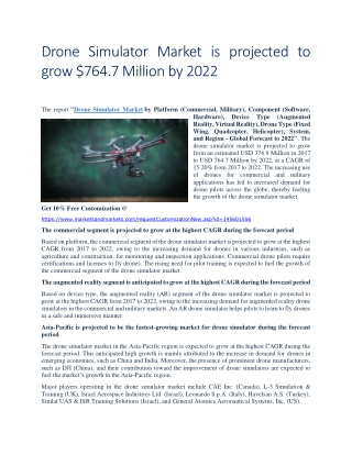 Drone Simulator Market is projected to reach $764.7 Million by 2022