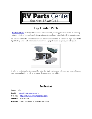 Toy Hauler Parts