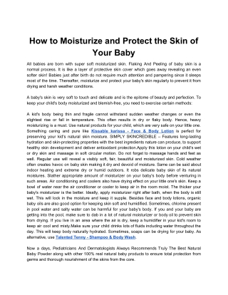 How to Moisturize and Protect the Skin of Your Baby
