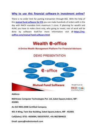Why to use this financial software in investment online?