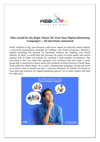 Who would be the Right Choice for Your Next Digital Marketing Campaign? – All Questions Answer