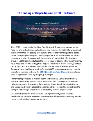 Experience Discrimination-free, World-class Transgender Health Services Portland at Merritt Health and Wellness.