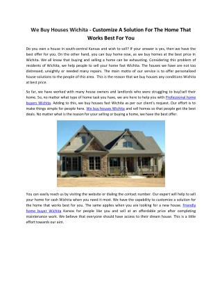 We Buy Houses Wichita - Customize A Solution For The Home That Works Best For You