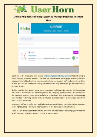 Online Helpdesk Ticketing System to Manage Database in Smart Way