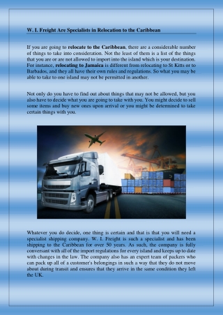 W. I. Freight Are Specialists In Relocation To The Caribbean
