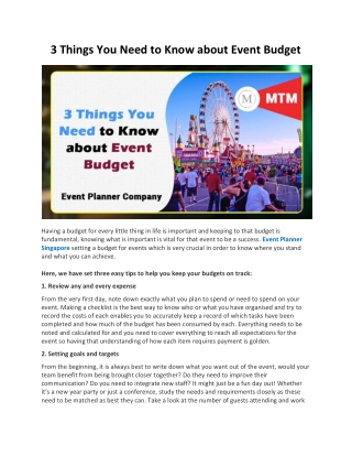 3 Things You Need to Know about Event Budget