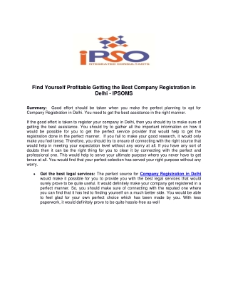 Find Yourself Profitable Getting the Best Company Registration in Delhi – IPSOMS