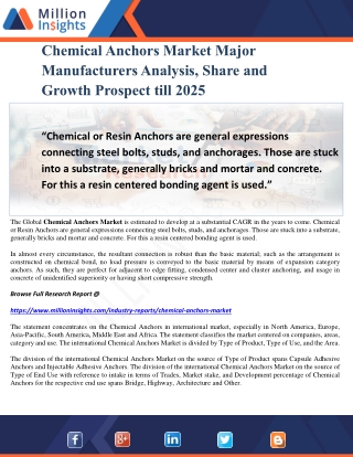 Chemical Anchors Market Major Manufacturers Analysis, Share and Growth Prospect till 2025