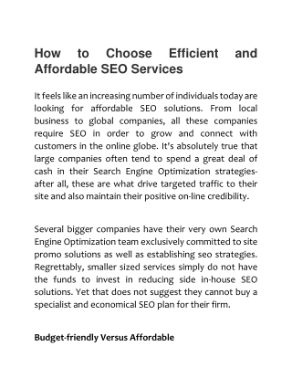 How to Choose Efficient and Affordable SEO Services