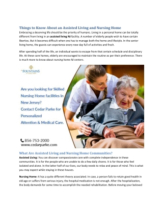 Things to Know About an Assisted Living and Nursing Home