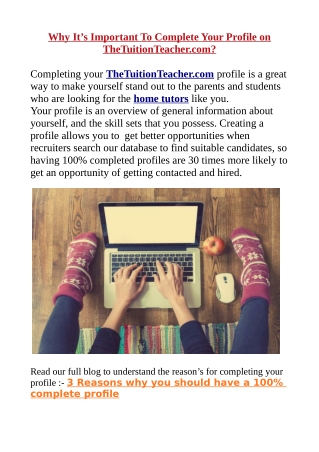 Why It’s Important To Complete Your Profile on TheTuitionTeacher.com?