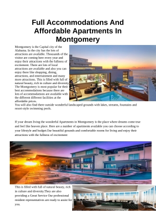 Full Accommodations And Affordable Apartments In Montgomery