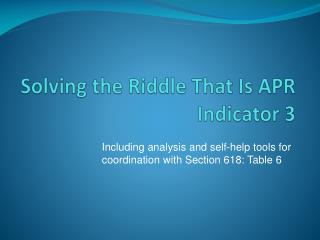 Solving the Riddle That Is APR Indicator 3