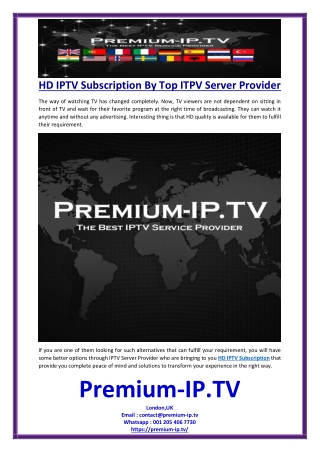 HD IPTV Subscription By Top ITPV Server Provider