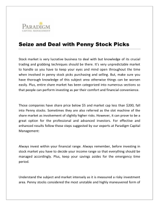 Seize and Deal with Penny Stock Picks