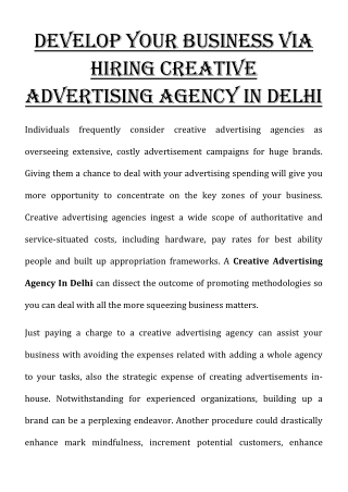 Develop Your Business Via Hiring Creative Advertising Agency