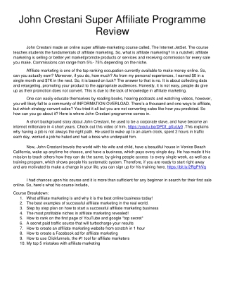 John Crestani Super Affiliate Programme Review