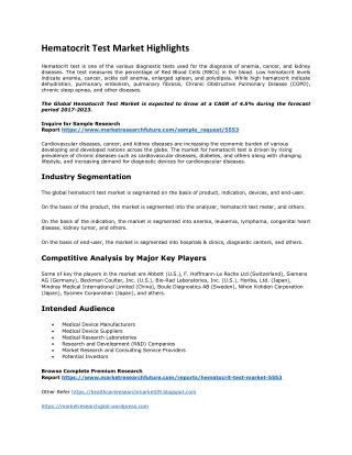 Hematocrit Test Market Research Report- Forecast till 2023