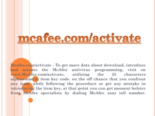 MCAFEE.COM/ACTIVATE- MCAFEE ANTIVIRUS DOWNLOAD SUPPORT