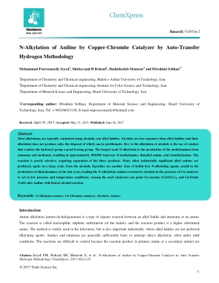 N-Alkylation of Aniline by Copper-Chromite Catalyzer by Auto-Transfer Hydrogen Methodology