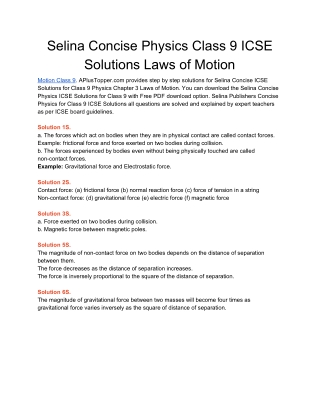 Selina Concise Physics Class 9 ICSE Solutions Laws of Motion