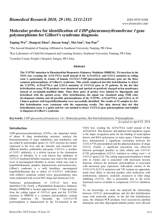 Molecular probes for identification of UDP-glucuronosyltransferase 1 gene polymorphisms for Gilbert's syndrome diagnosis