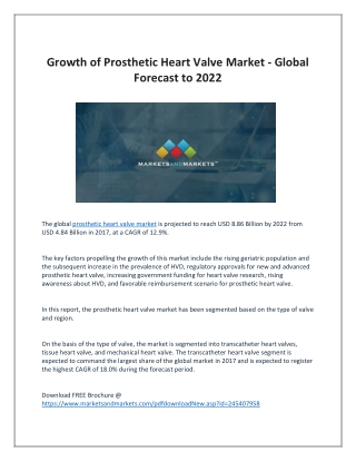 Growth of Prosthetic Heart Valve Market - Global Forecast to 2022