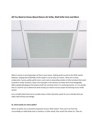 All You Need to Know About Return Air Grille, Wall Grille Vent and More