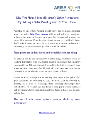 Why You Should Join Millions Of Other Australians By Adding a Solar Panel System To Your Home