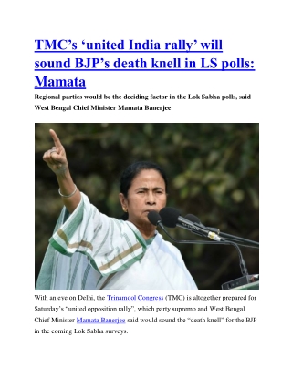 TMC's 'united India rally' will sound BJP's death knell in LS polls: Mamata